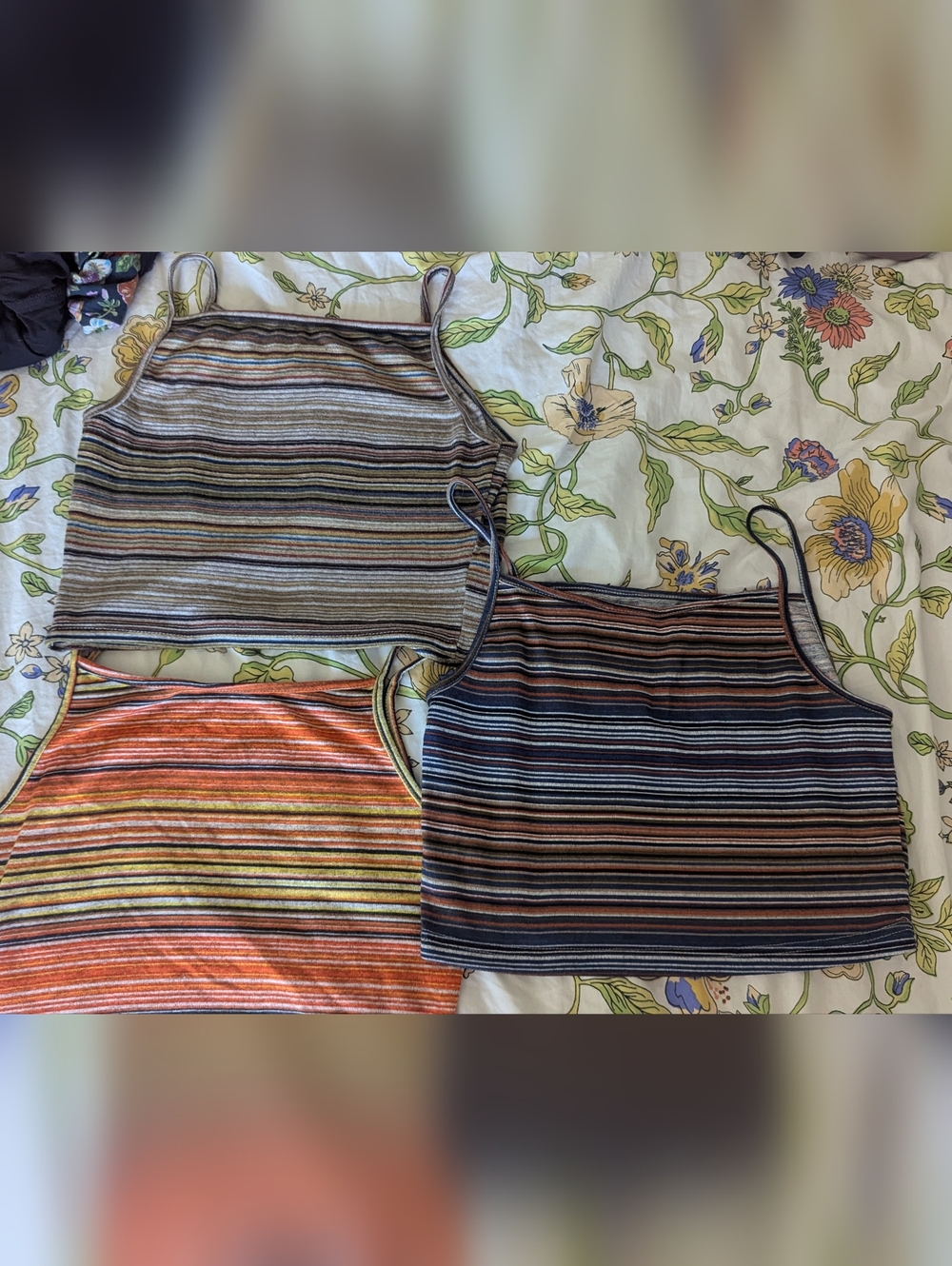 Striped Knit Cami Tank Tops - Neutral & Orange Stripes